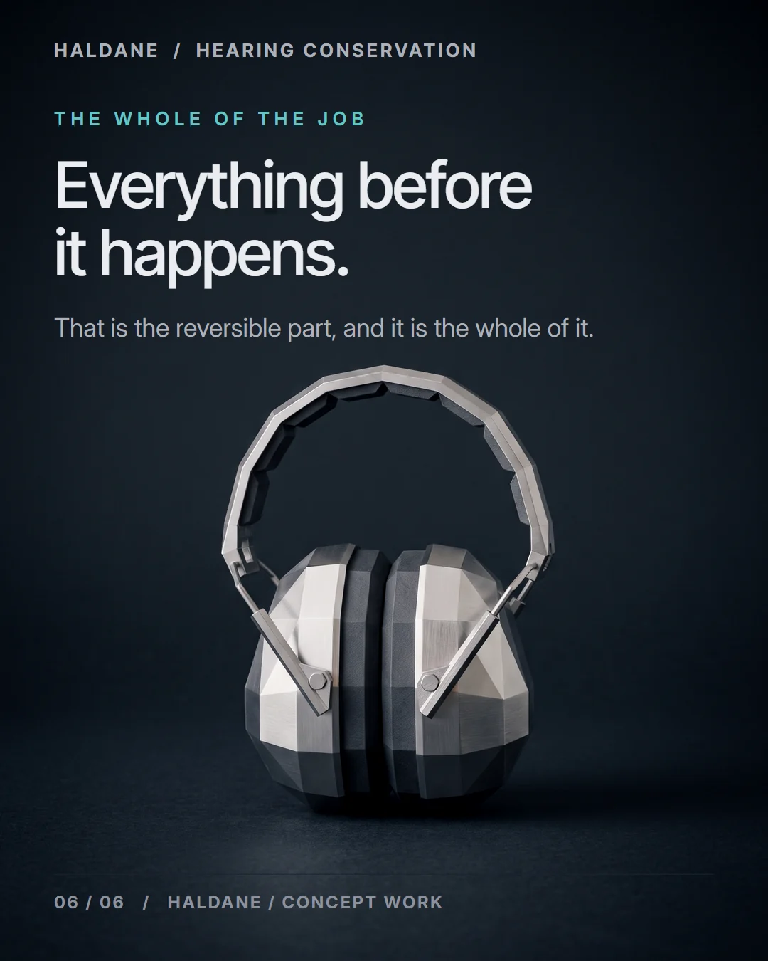 Carousel frame: a complete pair of steel industrial ear defenders, headed "Everything before it happens".